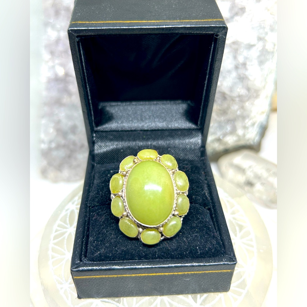 Handmade Green Glow Stone Ring 925